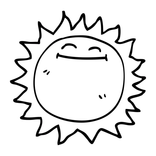Line Drawing Cartoon Shining Sun — Stock Vector