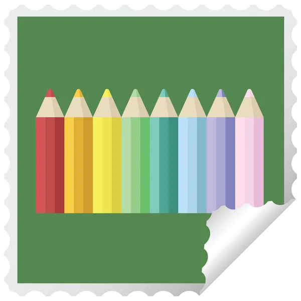 Kleur Potloden Grafische Vierkante Sticker Stempel — Stockvector