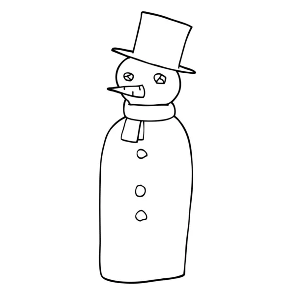 Line Drawing Cartoon Snowman — Stock Vector