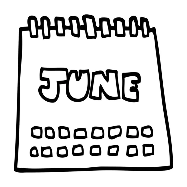Disegno Linee Calendario Dei Cartoni Animati Che Mostra Mese Giugno — Vettoriale Stock