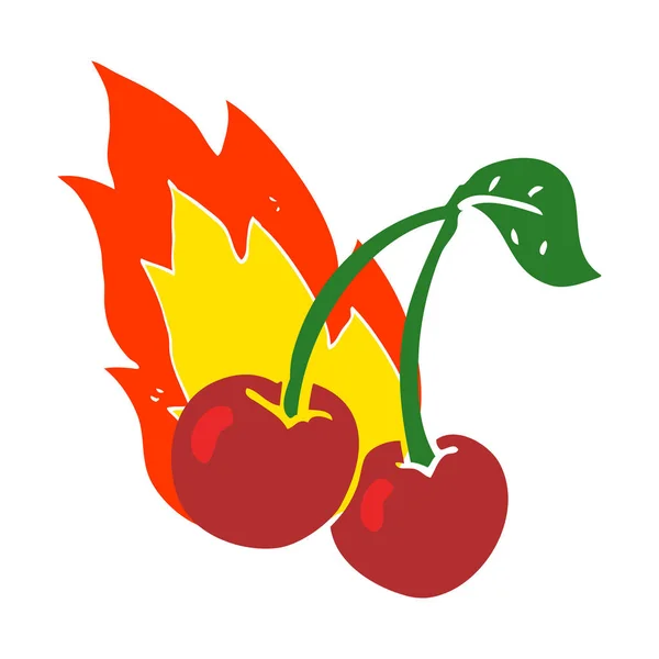 燃烧樱桃的平面颜色例证 — 图库矢量图片