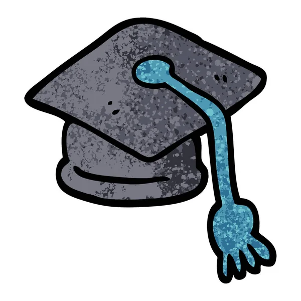 Grunge Texturé Illustration Dessin Animé Graduation Chapeau — Image vectorielle