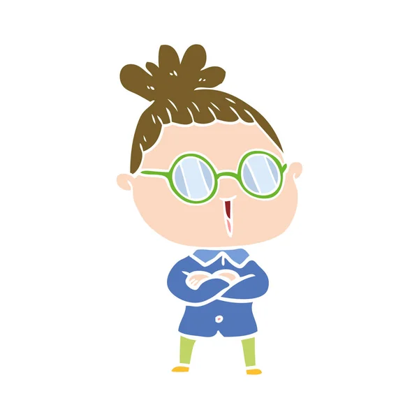平面颜色风格动画片妇女戴眼镜 — 图库矢量图片