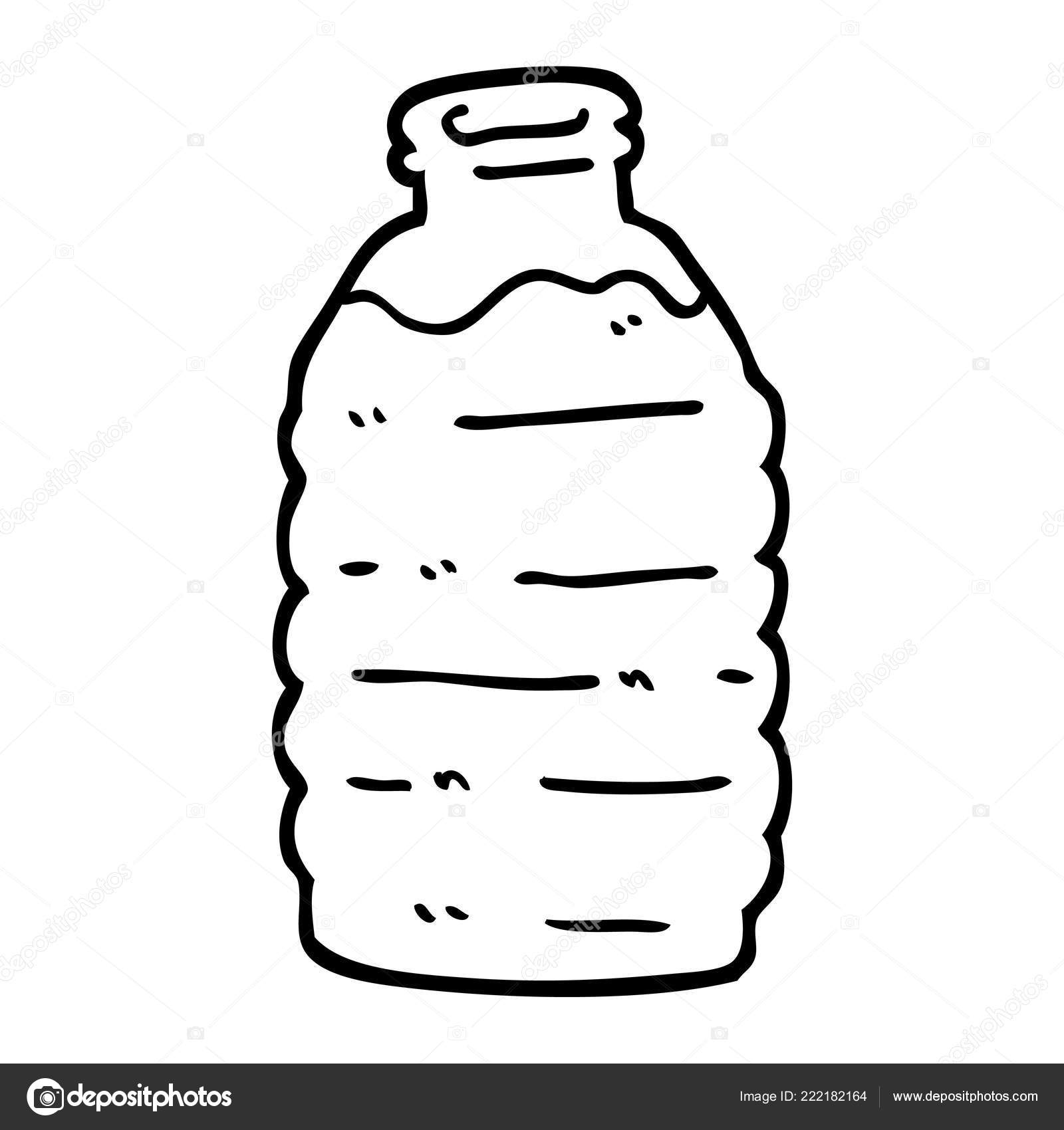 Bouteille Eau Dessin Animé Noir Blanc Image Vectorielle