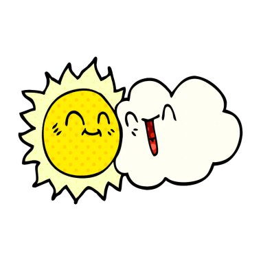 çizgi film doodle mutlu güneş ve bulut