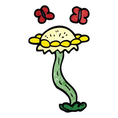 çizgi film doodle çiçek ve kelebek