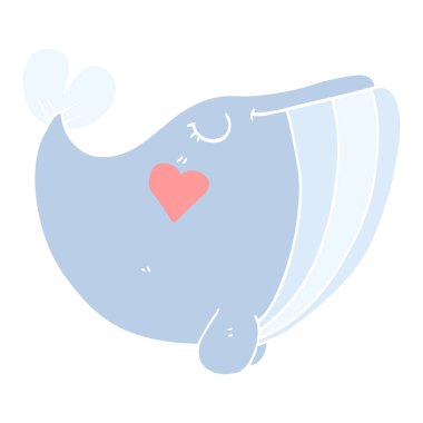 düz renk tarzı çizgi film balina aşk kalp ile