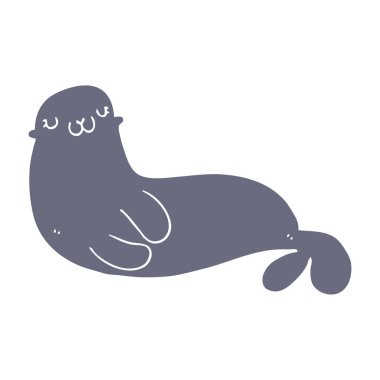 sevimli düz renk tarzı çizgi film mühür