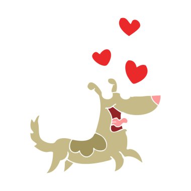 düz renk stil karikatür köpek aşk yürekleri