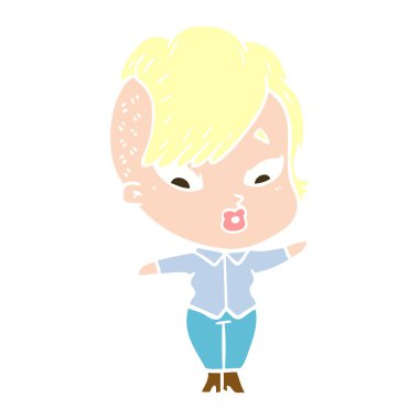 düz renk stil çizgi film kız şaşırttı