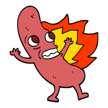 çizilmiş doodle tarzı çizgi film yanan hotdog el