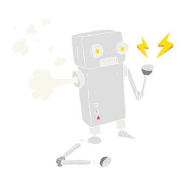 kırık robot düz renkli çizimi