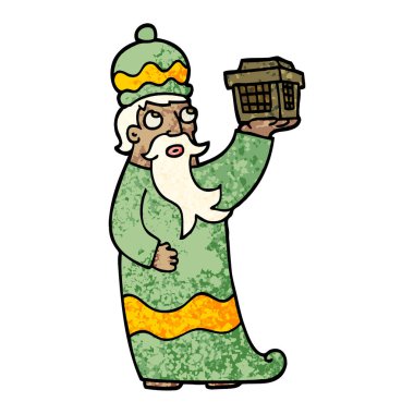 Üç Akil adam grunge dokulu illüstrasyon karikatür biri