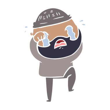 düz renk stil çizgi film ayak kesim ve ağlayan adam sakallı