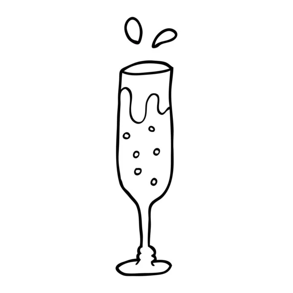 Lijntekening Cartoon Glas Champagne — Stockvector