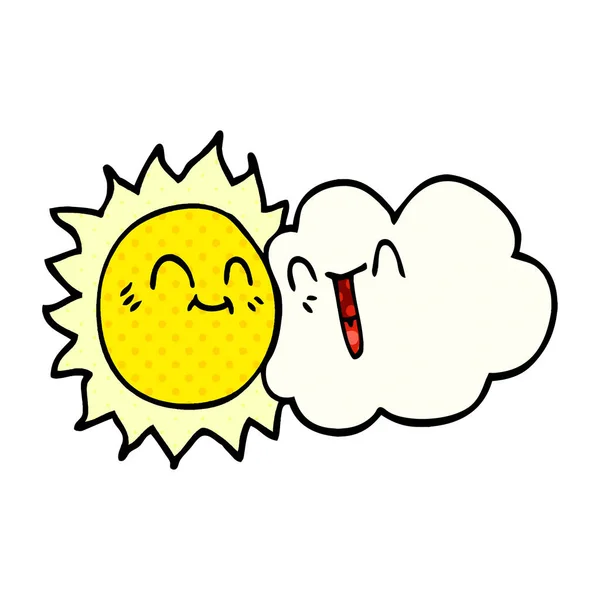 Çizgi Film Doodle Mutlu Güneş Bulut — Stok Vektör