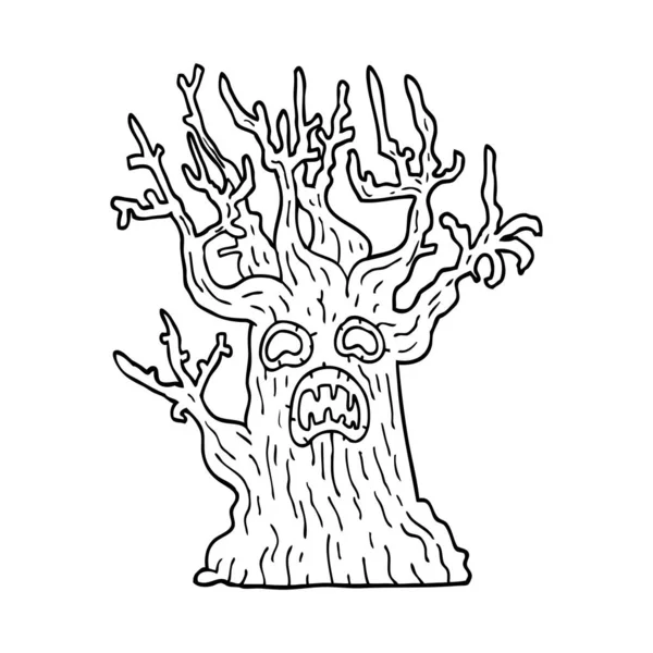Линия Рисования Мультяшного Жуткого Дерева — стоковый вектор