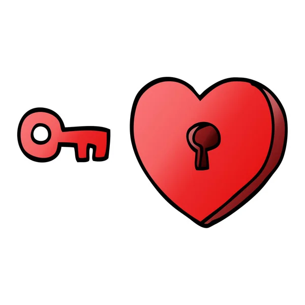Kreslený Doodle Srdce Klíč — Stockový vektor