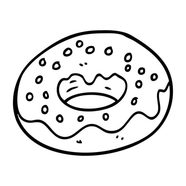 Línea Dibujo Dibujos Animados Chocolate Recubierto Donut — Vector de stock
