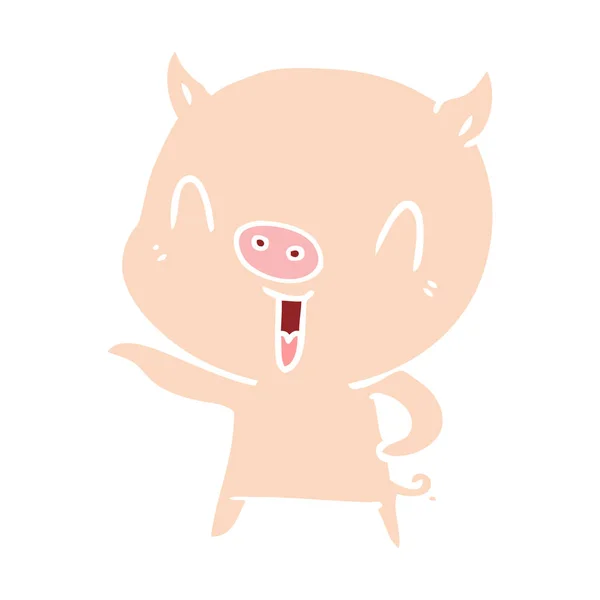 Happy Flat Color Style Cartoon Pig — Stock Vector