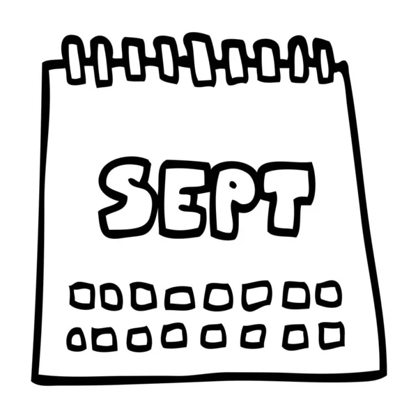 Linienzeichnung Cartoon Kalender Zeigt Monat September — Stockvektor