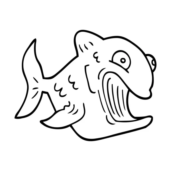 Línea Divertida Dibujo Dibujos Animados Peces — Vector de stock