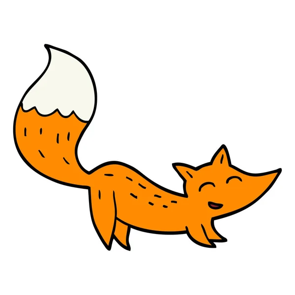 Hand Drawn Doodle Style Cartoon Happy Fox — Stock Vector
