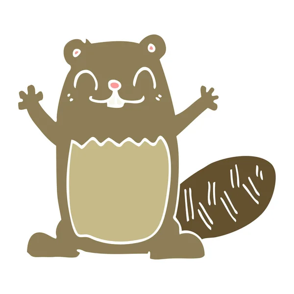 Flat Color Style Cartoon Beaver — Stock Vector