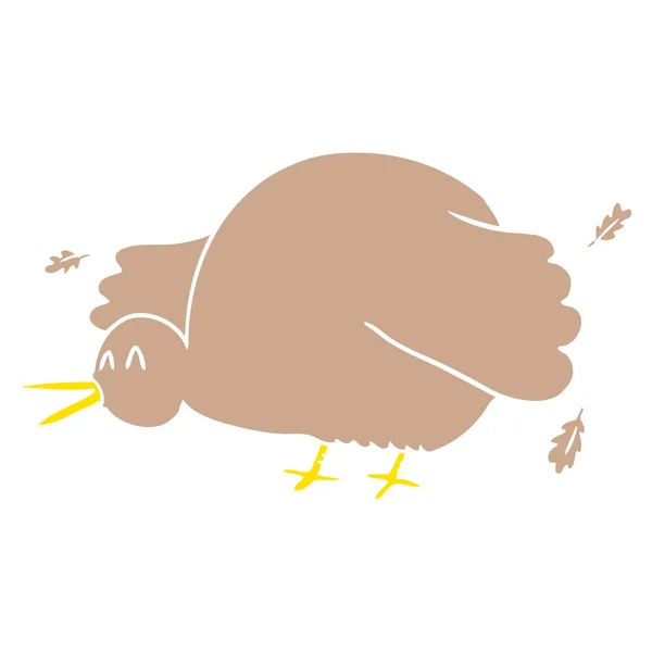 Color Plano Estilo Dibujos Animados Kiwi Aves Aleteo Alas — Vector de stock