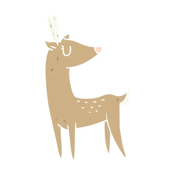Cervo Cartone Animato Stile Colore Piatto — Vettoriale Stock