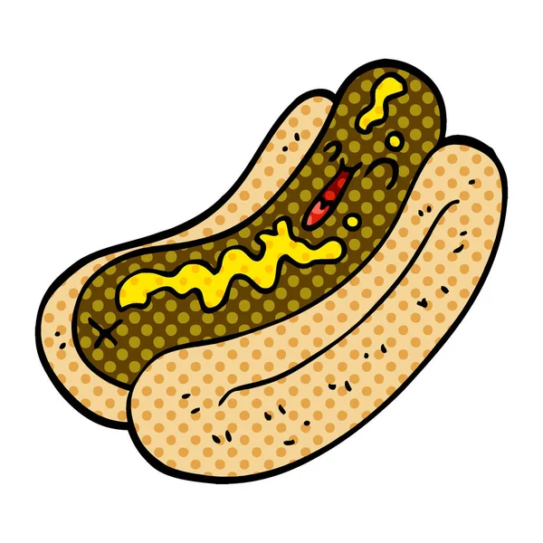 Fumetto Doodle Hot Dog Con Senape — Vettoriale Stock