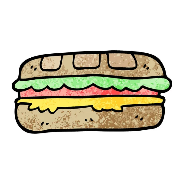 Grunge Textured Illustration Cartoon Tasty Sandwich — Stock Vector
