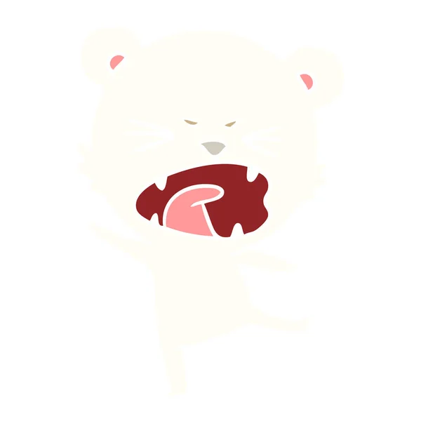 Angry Flat Color Style Cartoon Polar Bear — Stock Vector