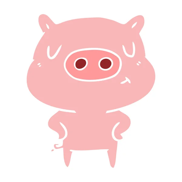 Plat Couleur Style Dessin Animé Contenu Porc — Image vectorielle