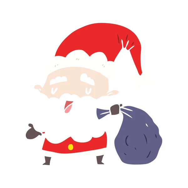 Plat Couleur Style Dessin Animé Santa Claus Avec Sac — Image vectorielle