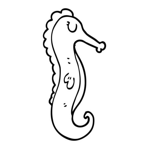 Línea Dibujo Dibujos Animados Caballo Mar — Vector de stock