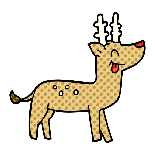 Cartoon Doodle Happy Reindeer — Stock Vector