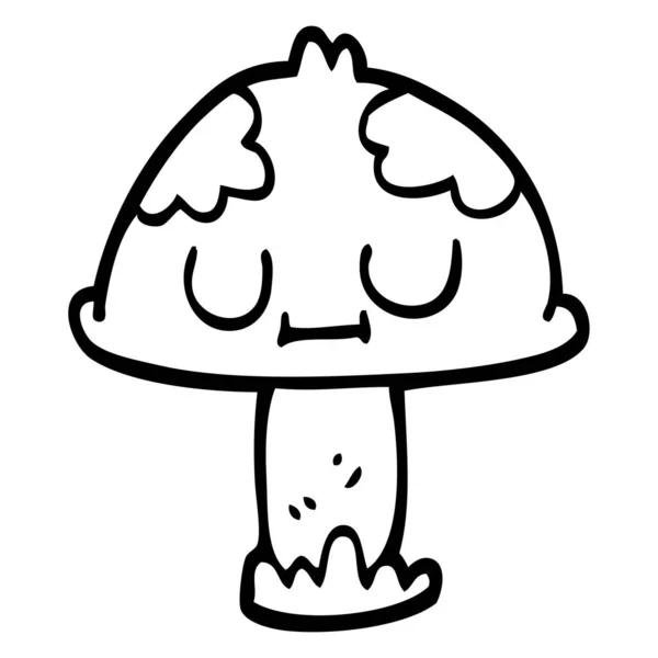 Line Drawing Cartoon Cute Mushroom — Stock Vector