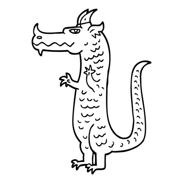 Line Drawing Cartoon Dragon — Stock Vector