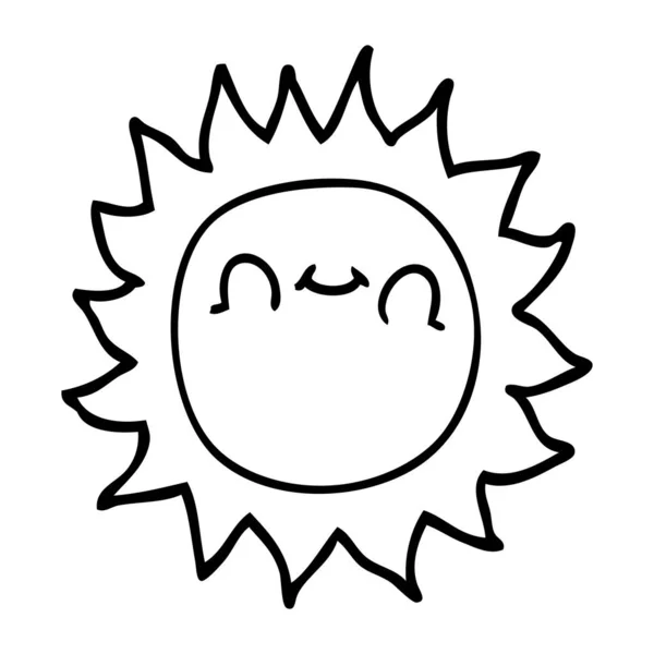 Línea Dibujo Dibujos Animados Feliz Sol — Vector de stock