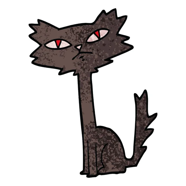 Grunge Texturierte Illustration Karikatur Halloween Schwarze Katze — Stockvektor