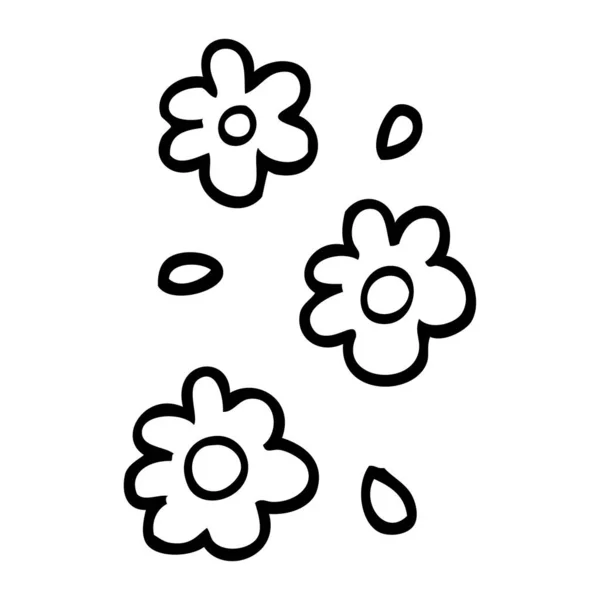 Černé Bílé Kreslené Květy — Stockový vektor