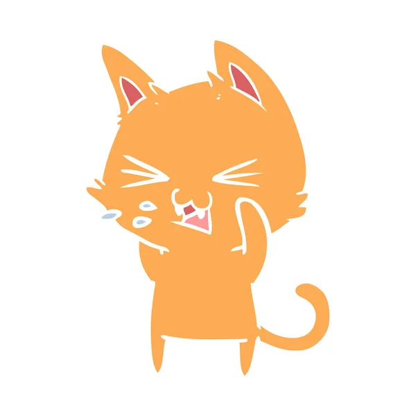 Stil Culoare Plat Desene Animate Pisica Șuierat — Vector de stoc