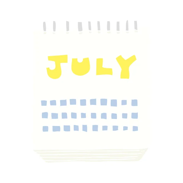 Temmuz Ayı Takvimi Gösteren Düz Renkli Çizimi — Stok Vektör