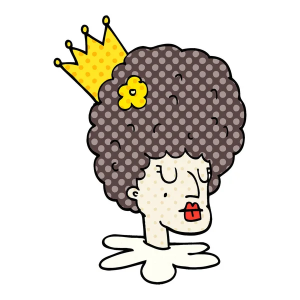 Cartoon Doodle Queen Makeup Huge Wig — Stock Vector
