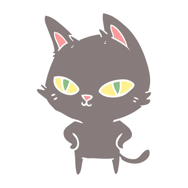 Platt Färg Stil Tecknad Katt Med Ljusa Ögon — Stock vektor