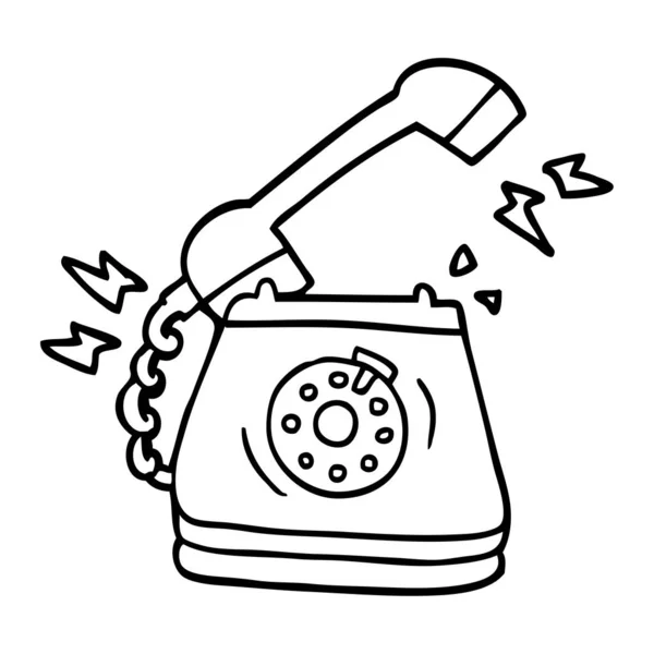 Line Drawing Cartoon Ringing Telephone — Stock Vector