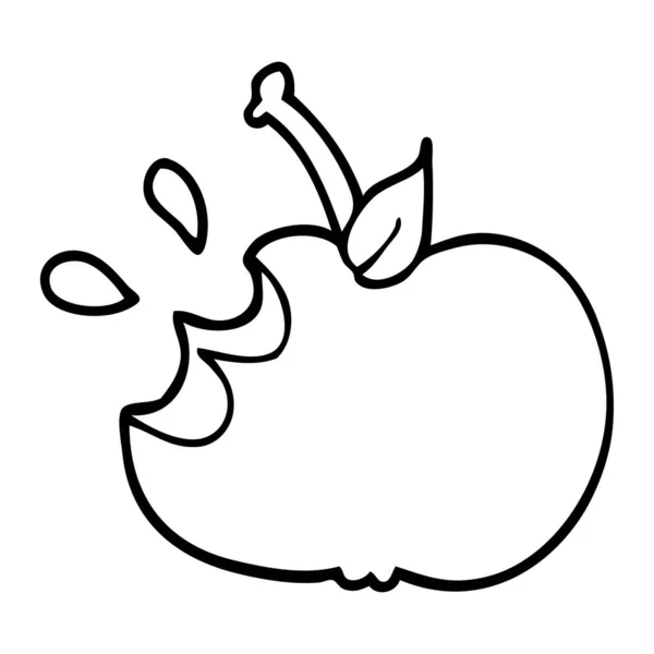 Линия Рисования Мультяшного Сочного Кусатого Яблока — стоковый вектор