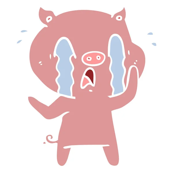 Llanto Cerdo Plano Color Estilo Dibujos Animados — Vector de stock
