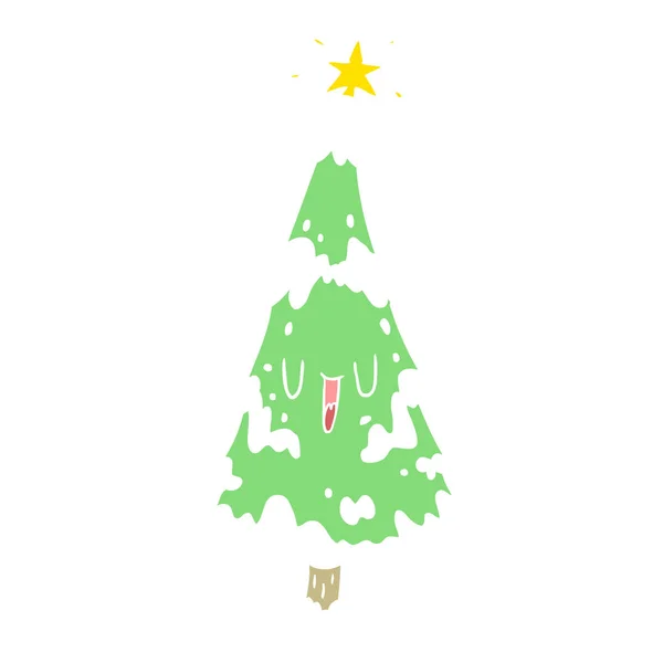 Flat Color Style Cartoon Christmas Tree — Stock Vector